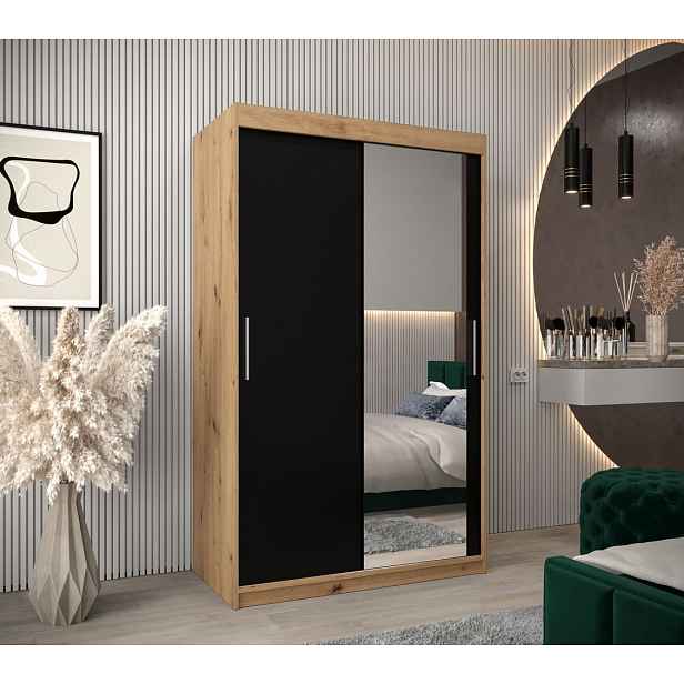 Skříň s posuvnými dveřmi v šířce 120 cm TIMEA 2 - dub artisan / černá