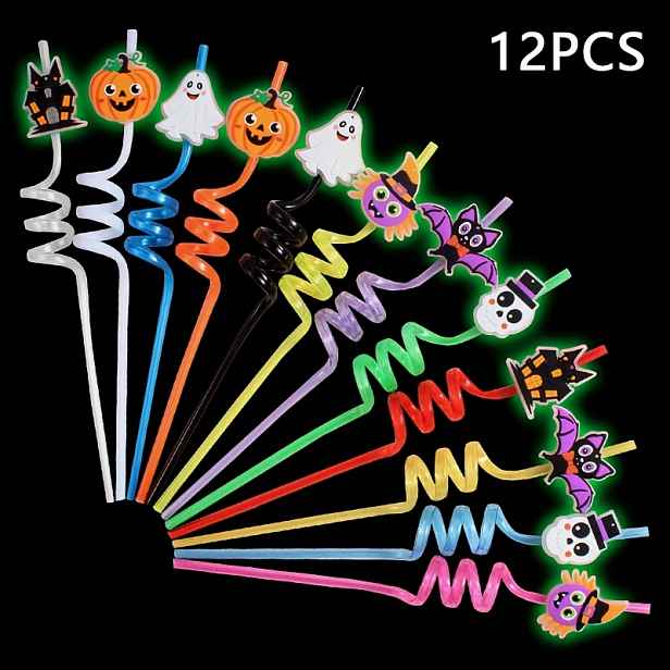 TEMU 12 ks brček Low-In-The-Dark pro Halloween/Zelený ostrov/Duha, vyrobených z odolného, opakovaně použitelného PET materiálu, s netopýra, lebky,