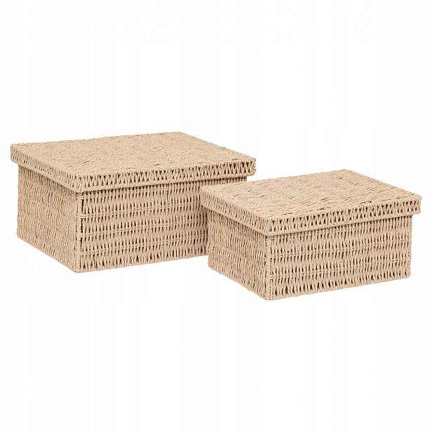 Úložný Box Béžový Pletený Sada 2 Ks Kord 38x28x18 CM