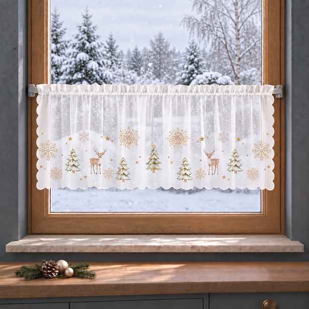 Vánoční hotová vitrážová záclona WINTER MOOD 100x40 cm