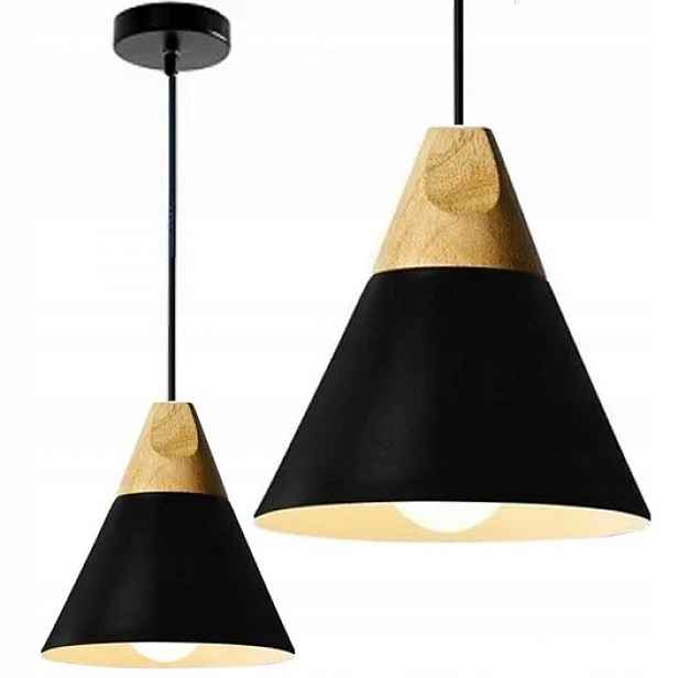 Závěsná Lampa Metal Dřevo Loft Scandi A Black do obývacího pokoje kuchyně Toolight
