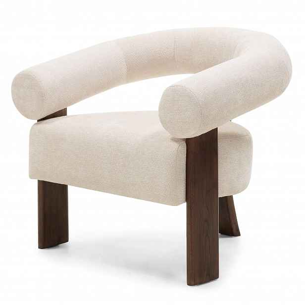 Krémové designové křeslo KOKEI ALIA, dekor ořech