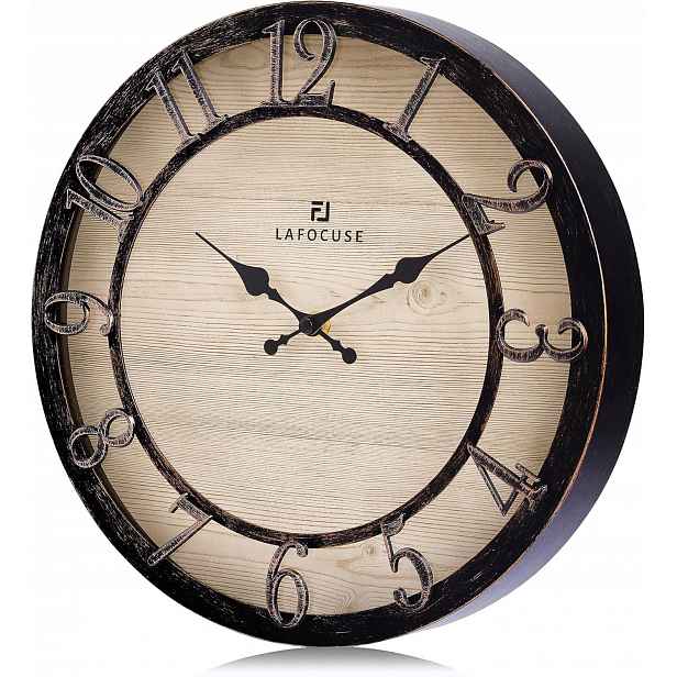 Nástěnné Hodiny 30 CM Rustikální Shabby Chic 3D Tiché Černé