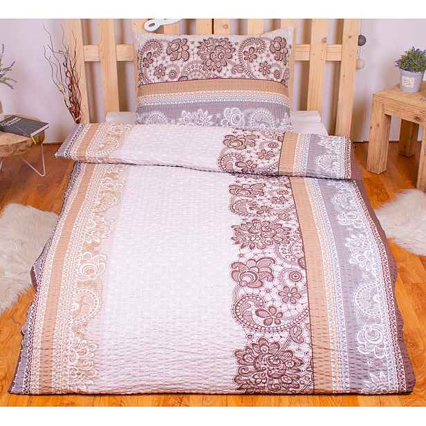TP Polybavlna povlečení PREMIUM 140x200+70x90 - Hnědé pruhy s ornamenty