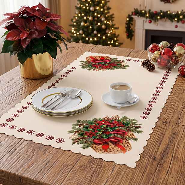 Vánoční běhoun na stůl  CHRISTMAS FLOWER 50x100 cm