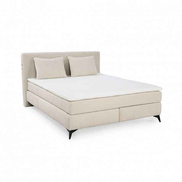luma-home POSTEL s boxspringem 160 × 200 cm, 7zónová matrace s kapesními pružinami typu „tonneau“ H3, topper, béžová ženilka / 20013