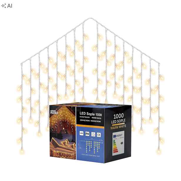 Vánoční venkovní světla Světelný Závěs Rampouchy 1000 Led Teplé 51,7 M