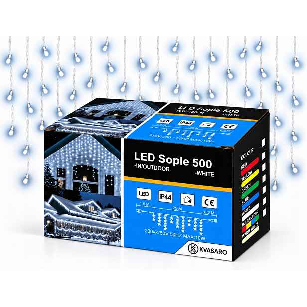 Rampouchy 500 Led Záclona Venkovní Osvětlení IP44 Bílá Studená Studený Flash 25M