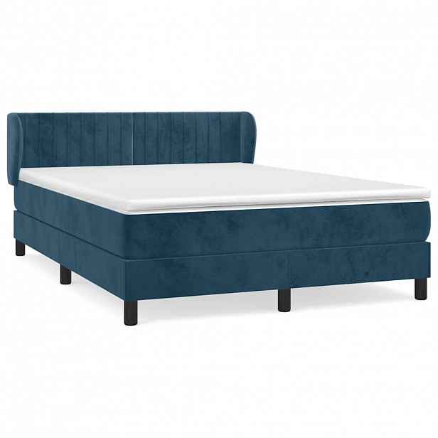 vidaXL Box spring postel s matrací tmavě modrá 140x200 cm samet