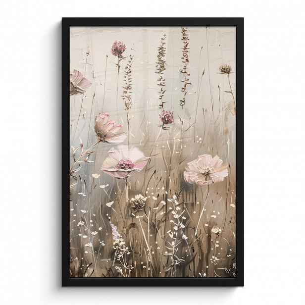 MuchoWow PLAKÁT V RÁMU Květiny - růžová - moderní - béžová 40x60 cm