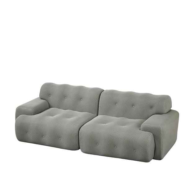 Redom DVOUMÍSTNÁ modulární pohovka 224/104/66 cm bez montáže se širokými područkami a knoflíkovým prošíváním, Šedá