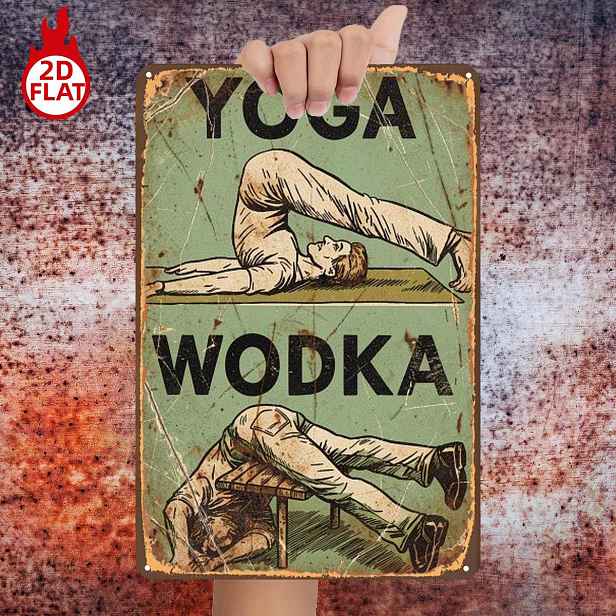 TEMU 2D plochá 1ks, "Jóga a vodka: Zábavné pro zdraví a relaxaci", Logo, Dekorativní /Pokoje/Restaurace/Bar/Dveře/Garáž, 2D plochá