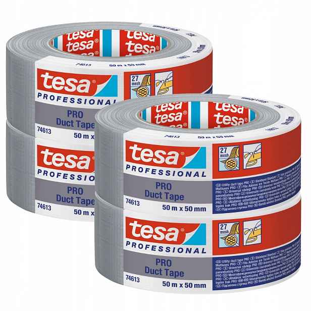 Tesa Duct Tape Opravná páska voděodolná látková stříbrná 50 m x 50 mm x4