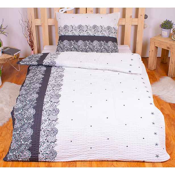TP Polybavlna povlečení PREMIUM 140x200+70x90 - Černobílé pruhy s ornamenty