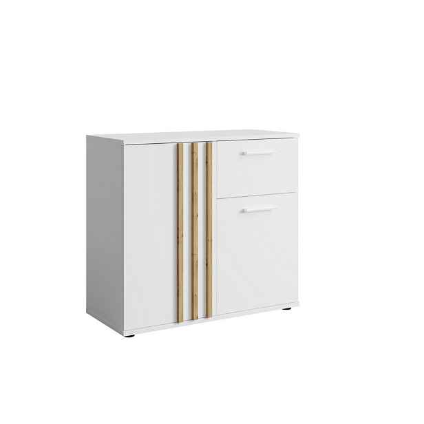 MASSENO KOMODA TECTONIC, 119,8/72,7/35 cm s 1 zásuvkou a 3 dvířky, bílá