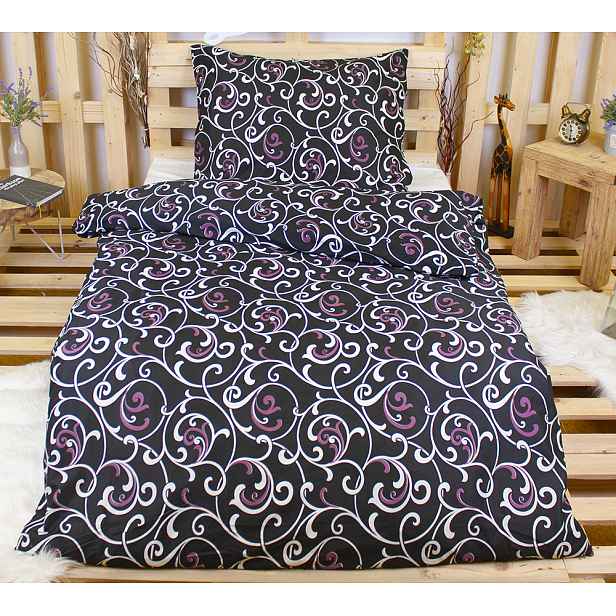 TP Polybavlna povlečení PREMIUM 140x200+70x90 - Orient černý s fialovou