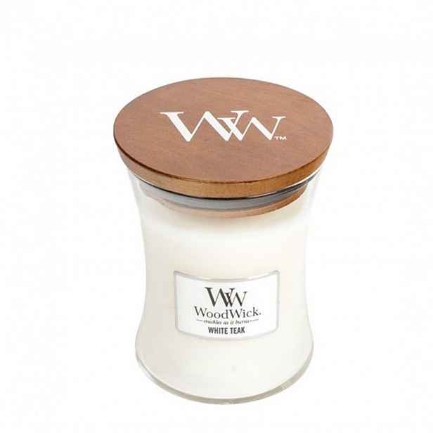 White Teak – WoodWick – střední vonná svíčka s dřevěným knotem