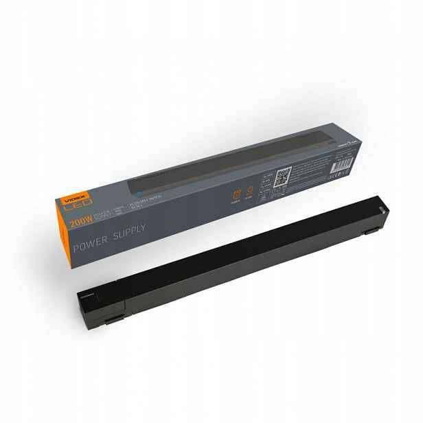 Černý napájecí zdroj 200W 48V pro magnetickou lištu slim Videx VL-TRMS-P200B