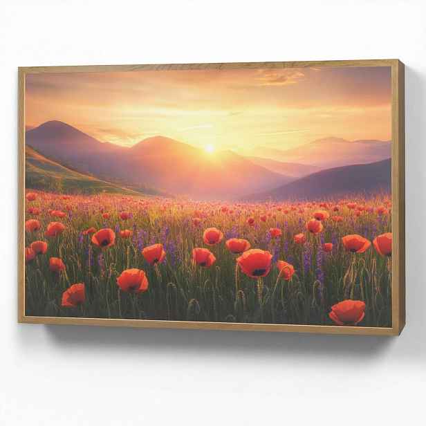 OnlyWow NÁSTĚNNÁ LAMPA S AKUMULÁTOREM Krajina - Západ slunce - Květinové pole 90x60 cm