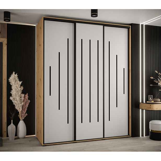 Šatní skříň YVONA 12 - 200/60 cm, dub artisan / bílá / černá