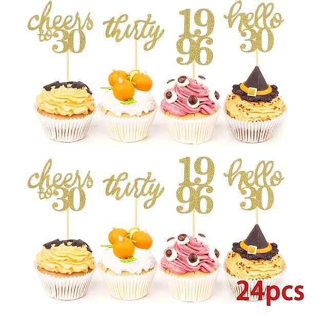 TEMU 24ks Od roku 1996 Ahoj 30 Tématické Ozdoby na Cupcakes Zlaté Třpytivé Třicet Úžasných Legenda Od roku 1996 Párátka na Cupcakes Na zdraví na 30
