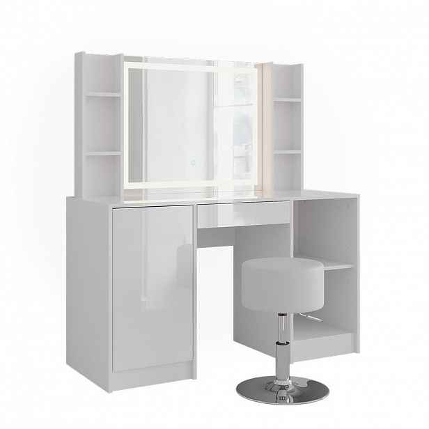 Vicco TOALETNÍ STOLEK Sherry Bílá/bílý vysoký lesk 128.2 cm s LED zrcadlem a stoličkou