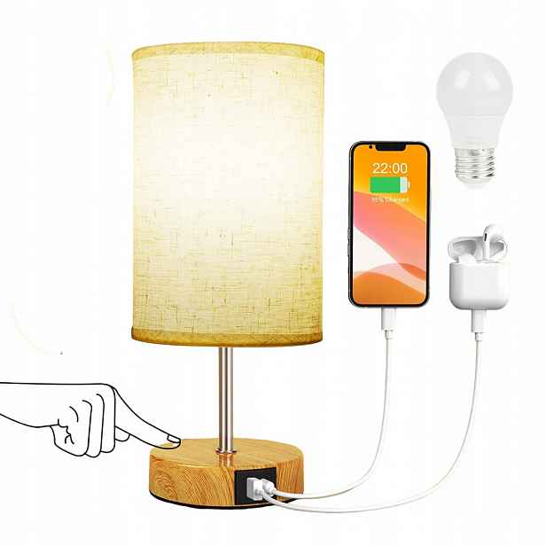 Kovová Noční Lampa E27 2X Usb Nabíječka Do Obývacího Pokoje Ložnice Kanceláře