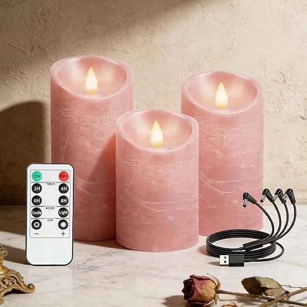 Led svíčkySada 3 ks Dálkové ovládání Časovač Usb Nabíjení Realistický Plamen růží