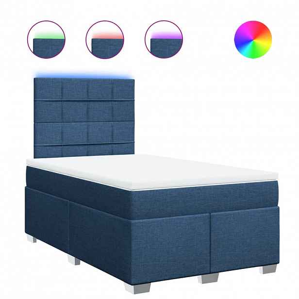 vidaXL Box spring postel s matrací modrá 120x200 cm textil