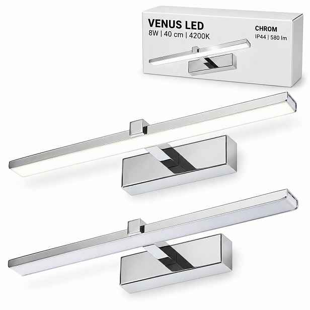 Chromovaná Led lampa Venus 8W 40 cm pro zrcadlo do koupelny 4200K IP44 580lm