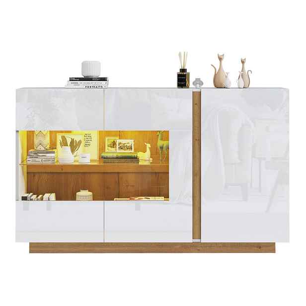 Modenvie SIDEBOARD z dřevotřísky, 138/38,5/90,5 cm, bílý vysoký lesk s RGB LED