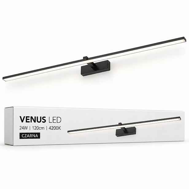 Moderní lampa Venus Led 24W 120 cm černá nad zrcadlo 4200K IP44