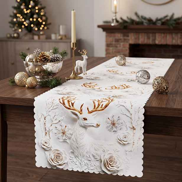 Vánoční běhoun na stůl WINTER DEER 3D 38x140 cm