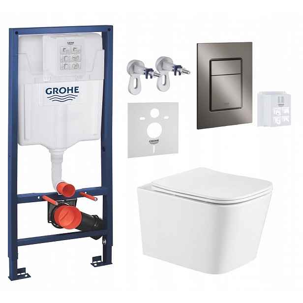Wc stojan Grohe Rapid Sl s mísou Imprese a tlačítkem grafit, kartáčovaný