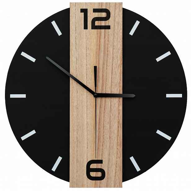 Černý Kovový Nástěnný Hodinový Stroj Dřevo Kulatý 35 cm Moderní Skandinávský Loft