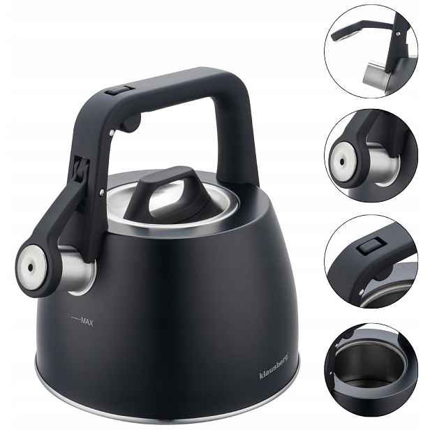 Konvice Klausberg KB-7915 ocelová 2,5L černá s píšťalkou, indukce, plyn