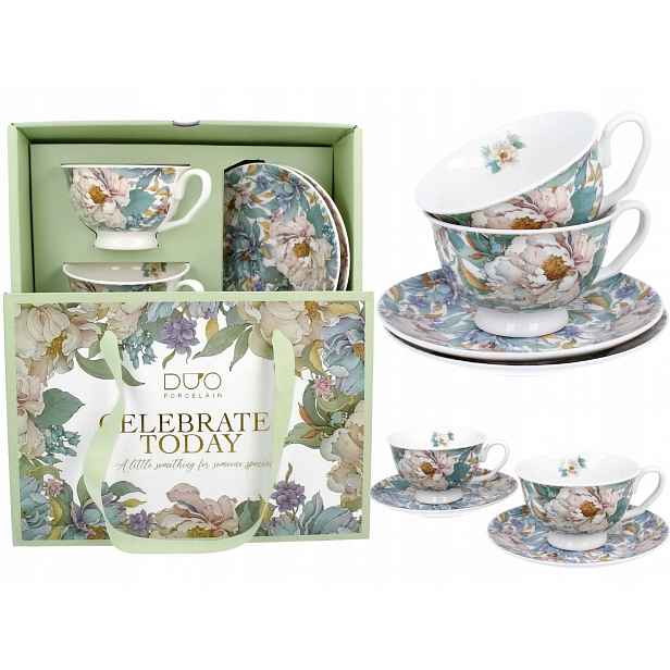 Set 2 Šálků S Podšálky krabička jako dárek Porcelánová sada 250 ml