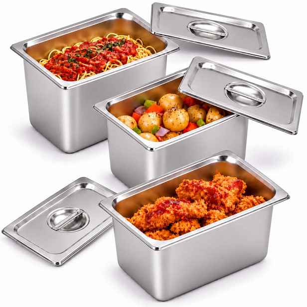 Relaxdays GASTRONÁDOBA Stříbrná 3ks-set nerez GN 1/4 s víkem