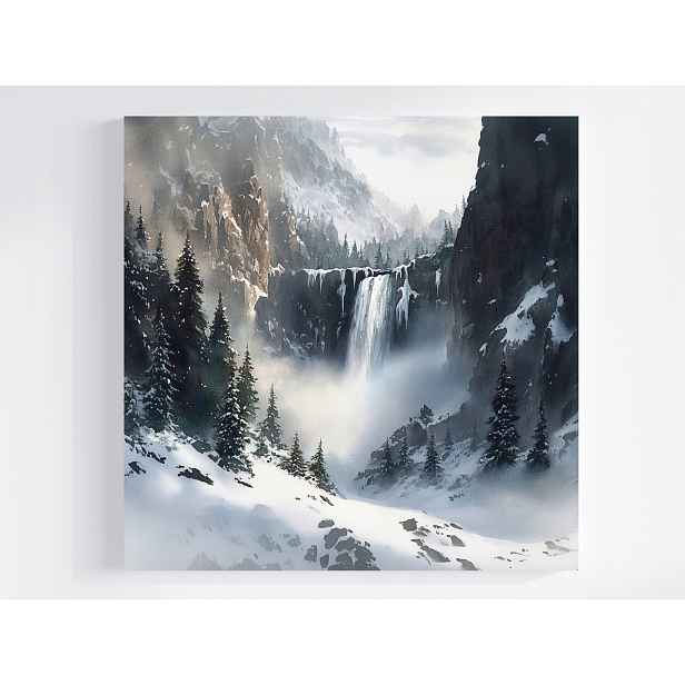 Obraz Na Plátně Canvas Krajina Hory Vrcholky Skály Vodopád Zima 50x50