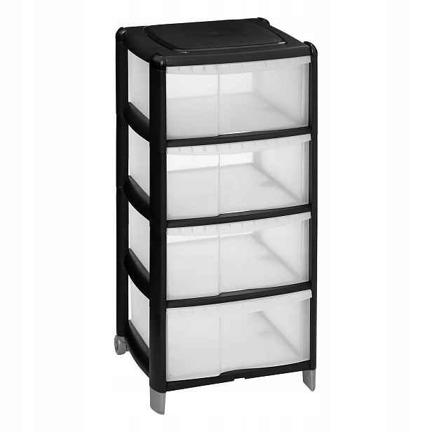 Plastový Regál Se Zásuvkami Černý 4 Úrovně Mobilní 85 x 39,5 x 38,5 CM
