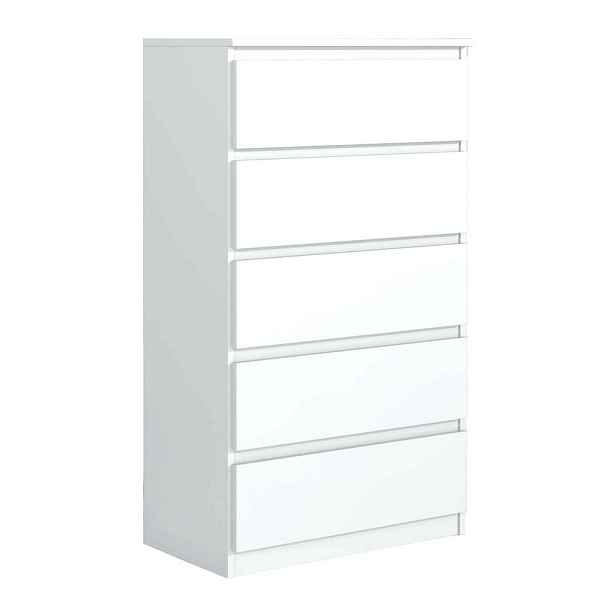 MASSENO KOMODA NUDO, 70/124,5/39 cm s 5 zásuvkami a dvířky, bílá
