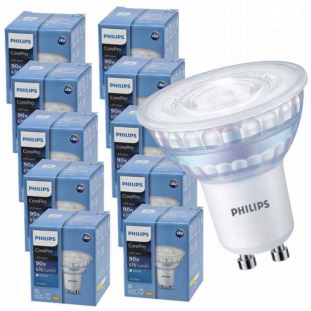 Led žárovka GU10 Philips 6,7W 90W 670lm Teplá 3000k 60° Výkonná sada 10x