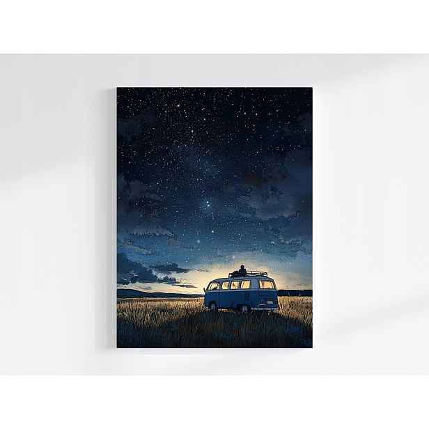 Obraz Na Plátně Canvas Grafika Noc Nebe Hvězdy Auto Van 60x80