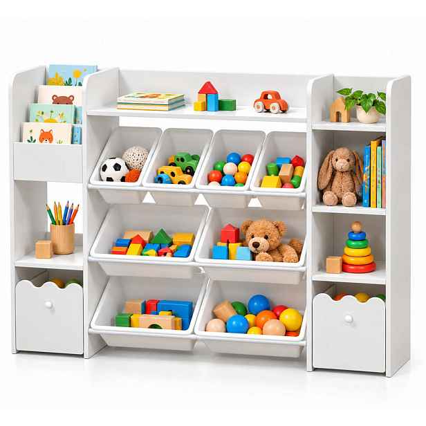 Relaxdays REGÁL Bílá dětský organizér na hračky 8-boxů 100 cm
