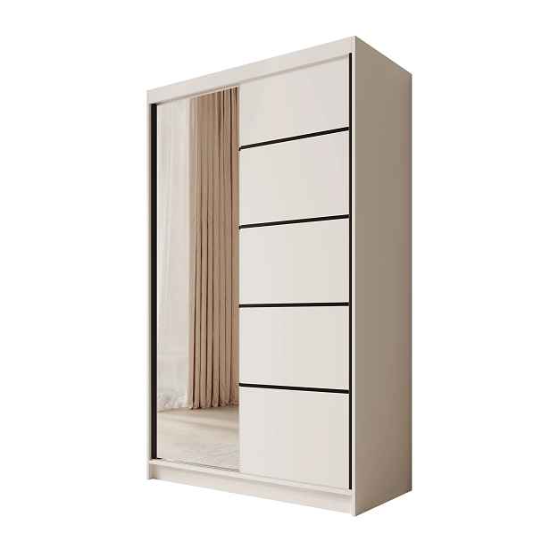 ADRK Šatní skříň s posuvnými dveřmi a zrcadlem Caspel 120 cm bílá