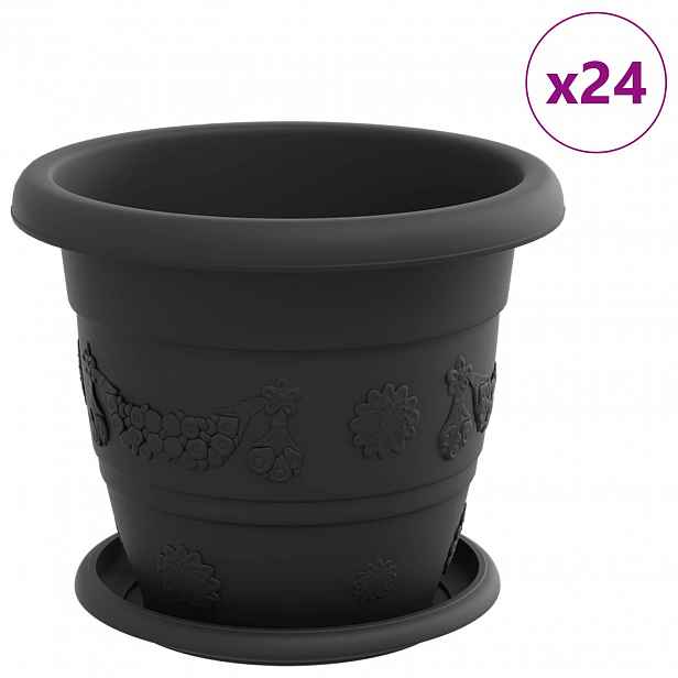 vidaXL Květináče 24 ks Černá Ø 22 x 18 cm Plast