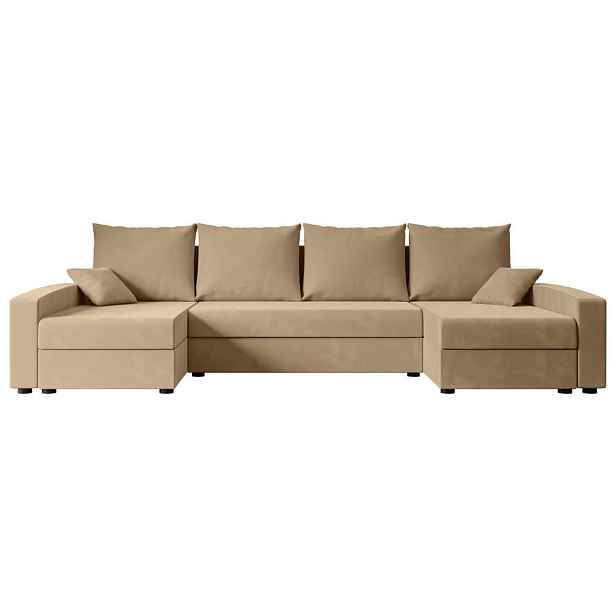 ALTDECOR SEDACÍ SOUPRAVA ve tvaru U s funkcí spaní a úložným prostorem ALESIA-U 301x140x90 Béžová Velur