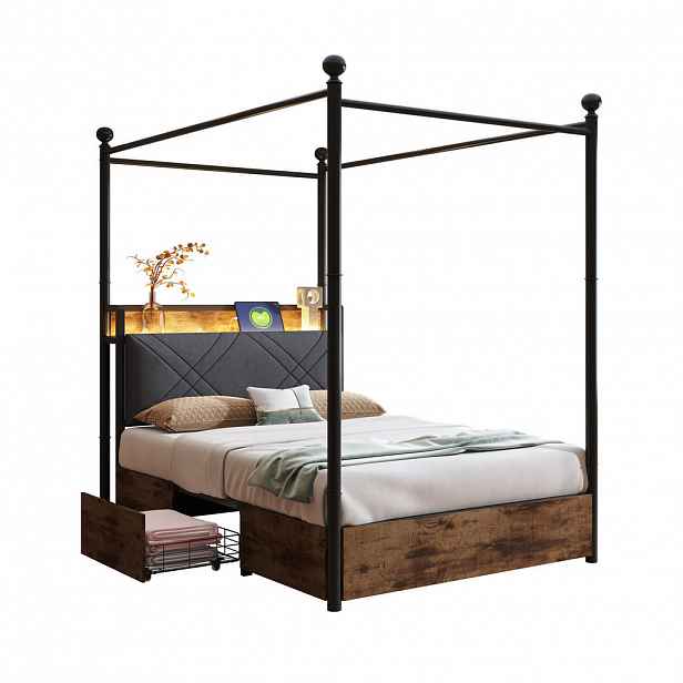 FLIEKS KOVOVÁ POSTEL 90x190cm Úložná LED USB-C