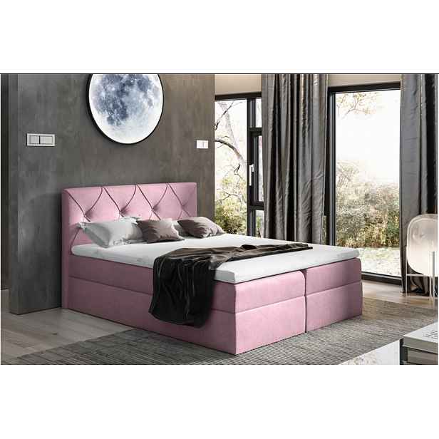 Elegantní kontinentální postel 200x220 CARMEN - růžová 1 + topper ZDARMA