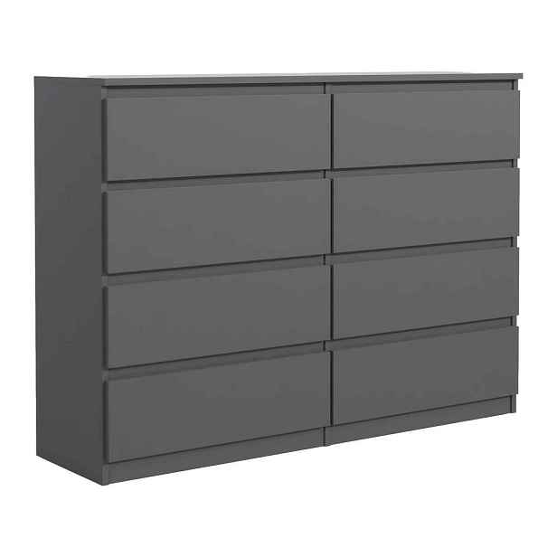 MASSENO KOMODA NUDO, 120/101,5/39 cm s 8 zásuvkami a dvířky, antracitová